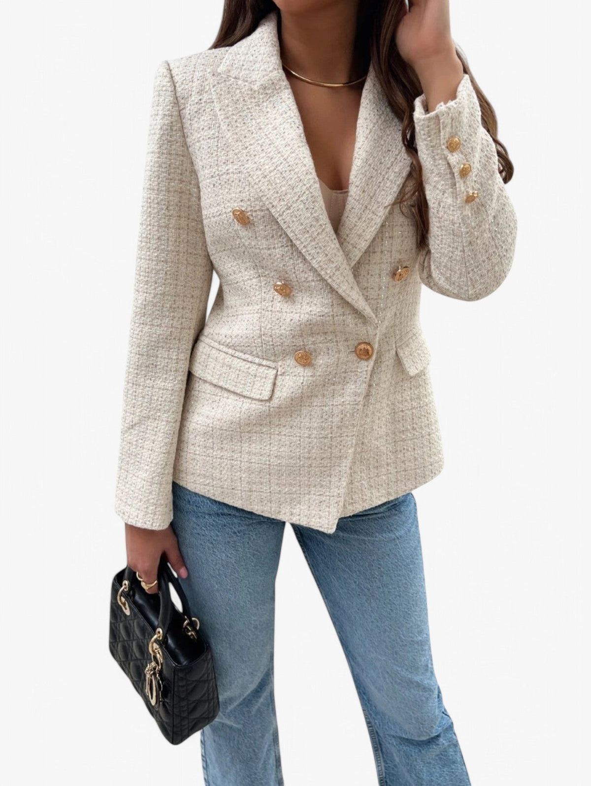 Lilian | Tweed Gold-Button Fitted Women Blazer
