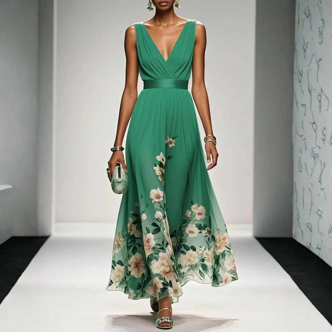 Phoebe | Floral V-Neck Chiffon Maxi Dress for Summer