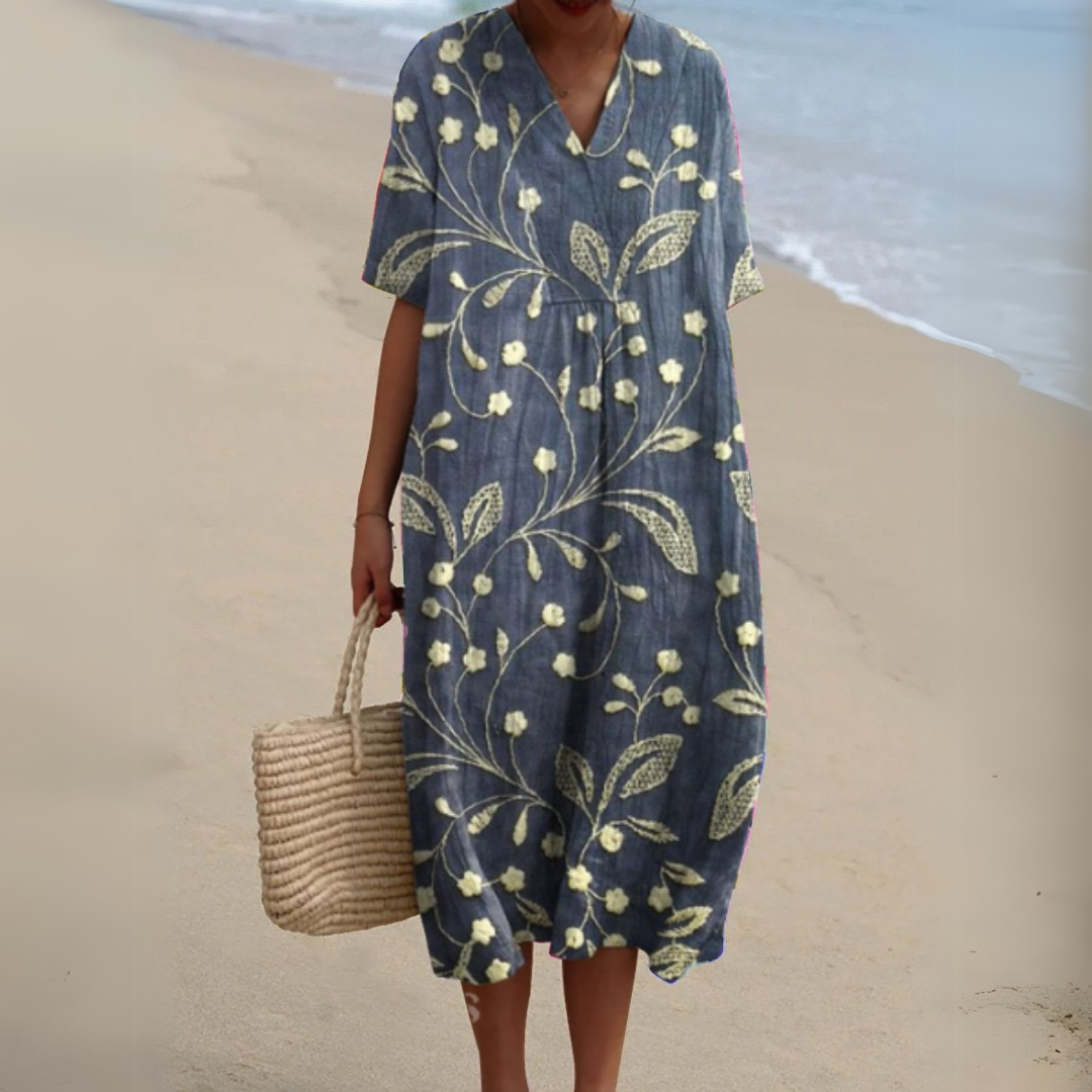 Rhea | Floral V-Neck Adjustable-Waist Chiffon Dress for Summer