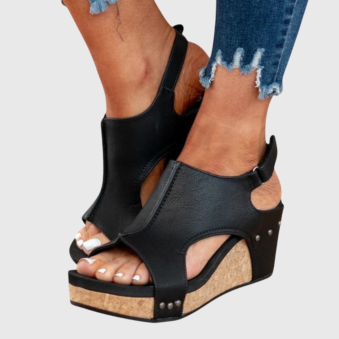 Poppy | Cork Cutout Peep-Toe Wedge Women Sandals for Summer