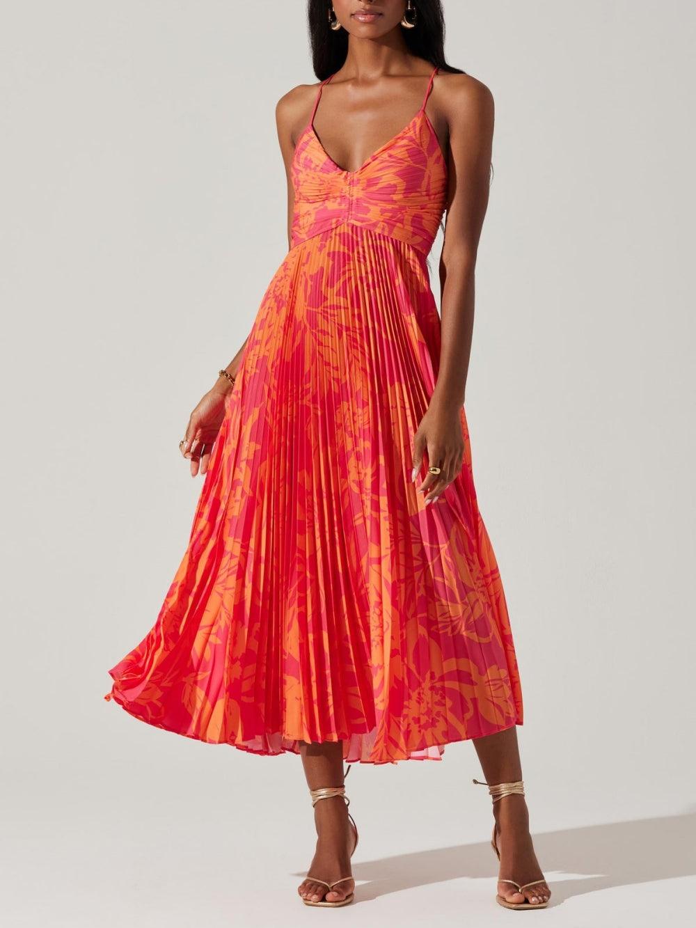 Amelia | Pleated Floral Midi Women Party Dress