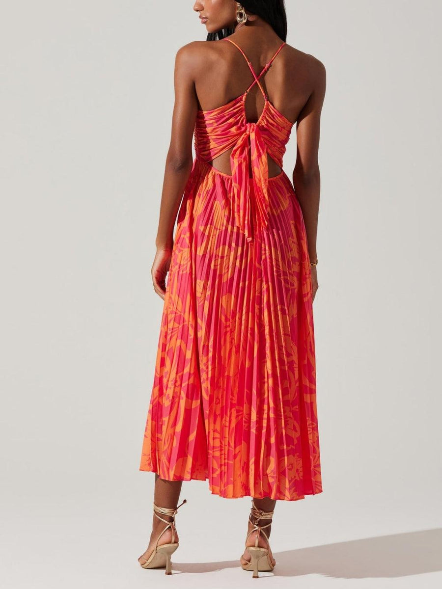 Amelia | Pleated Floral Midi Women Party Dress