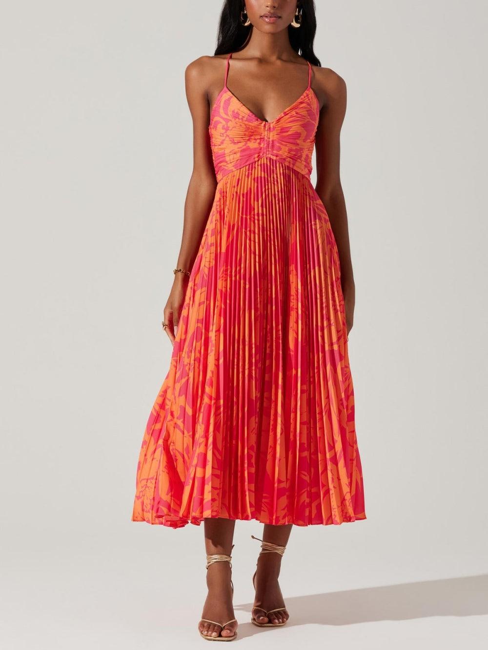 Amelia | Pleated Floral Midi Women Party Dress