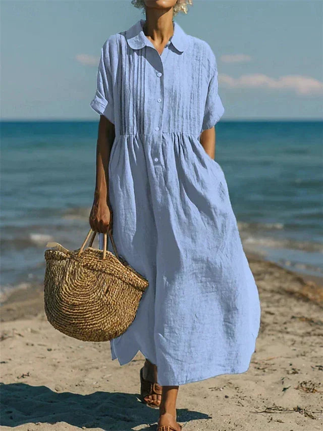 Colette | Collared Button-Front Cotton Shirt Dress for Summer