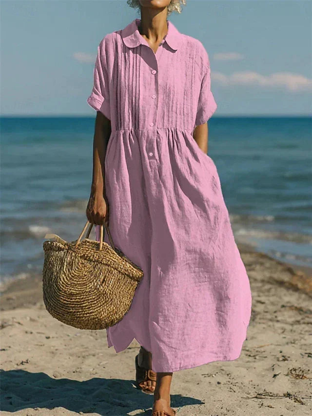 Ruby | Classic Collared Cotton Shirt Midi Dress for Summer