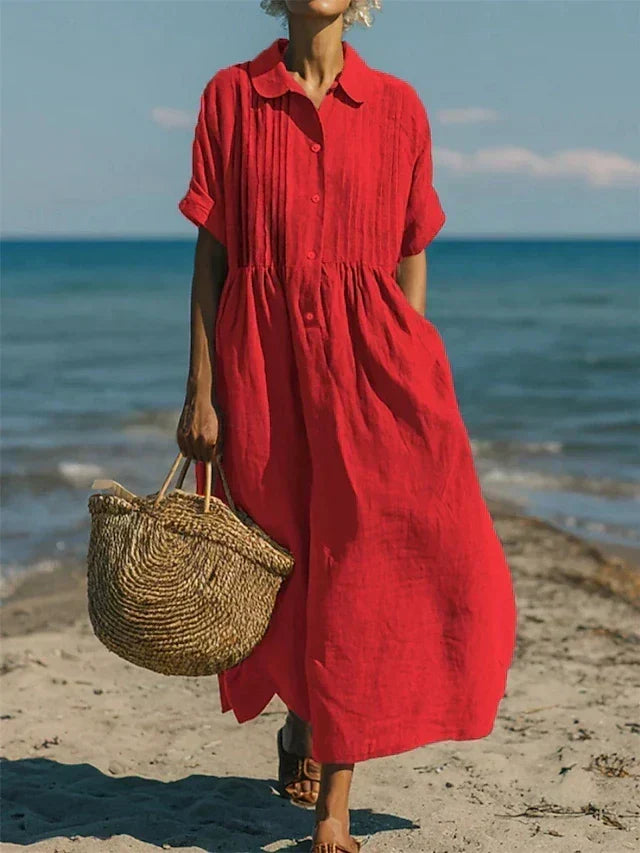 Colette | Collared Button-Front Cotton Shirt Dress for Summer