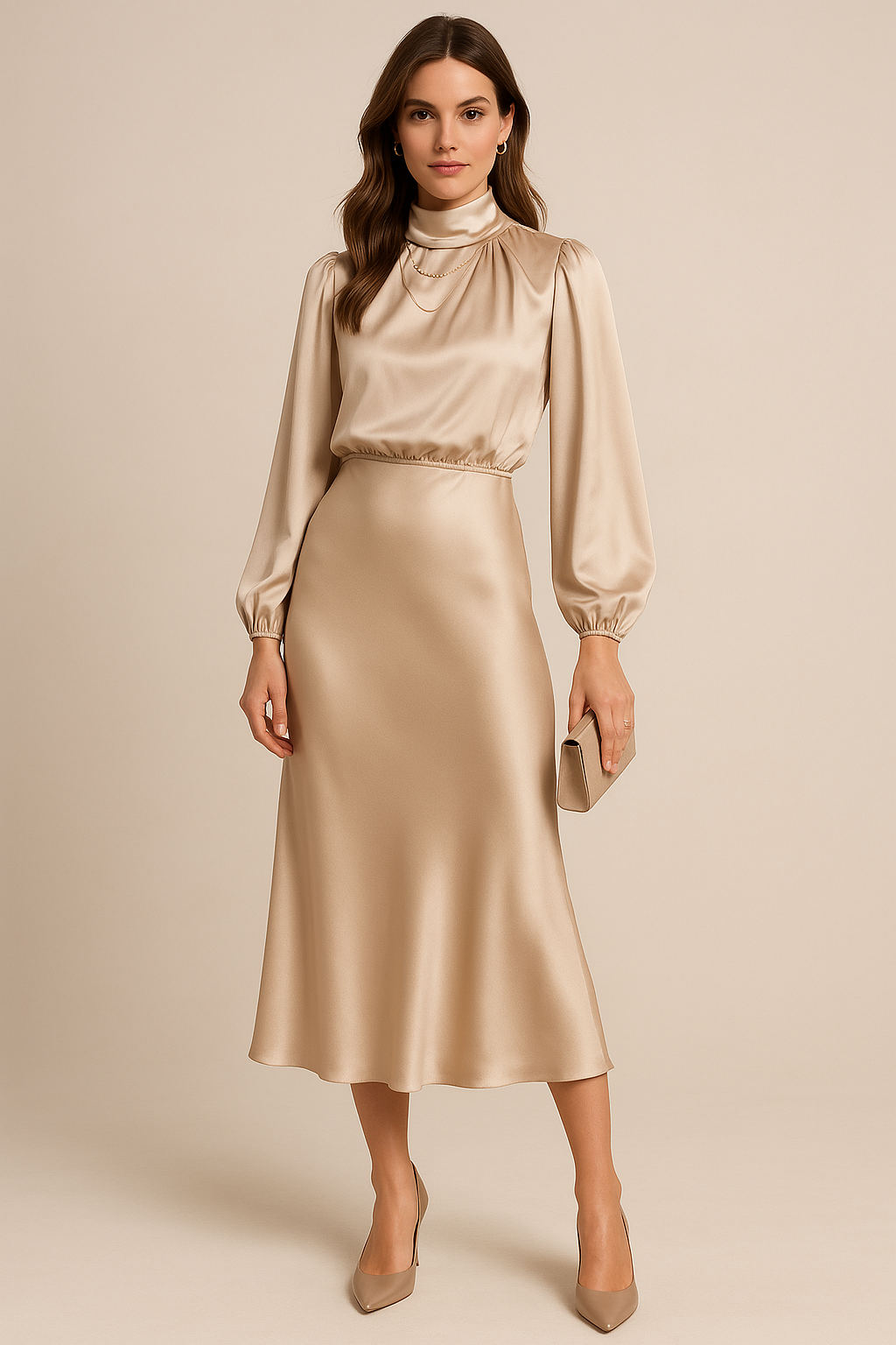 Willa | High-Neck Cotton High-Waist Midi Dress