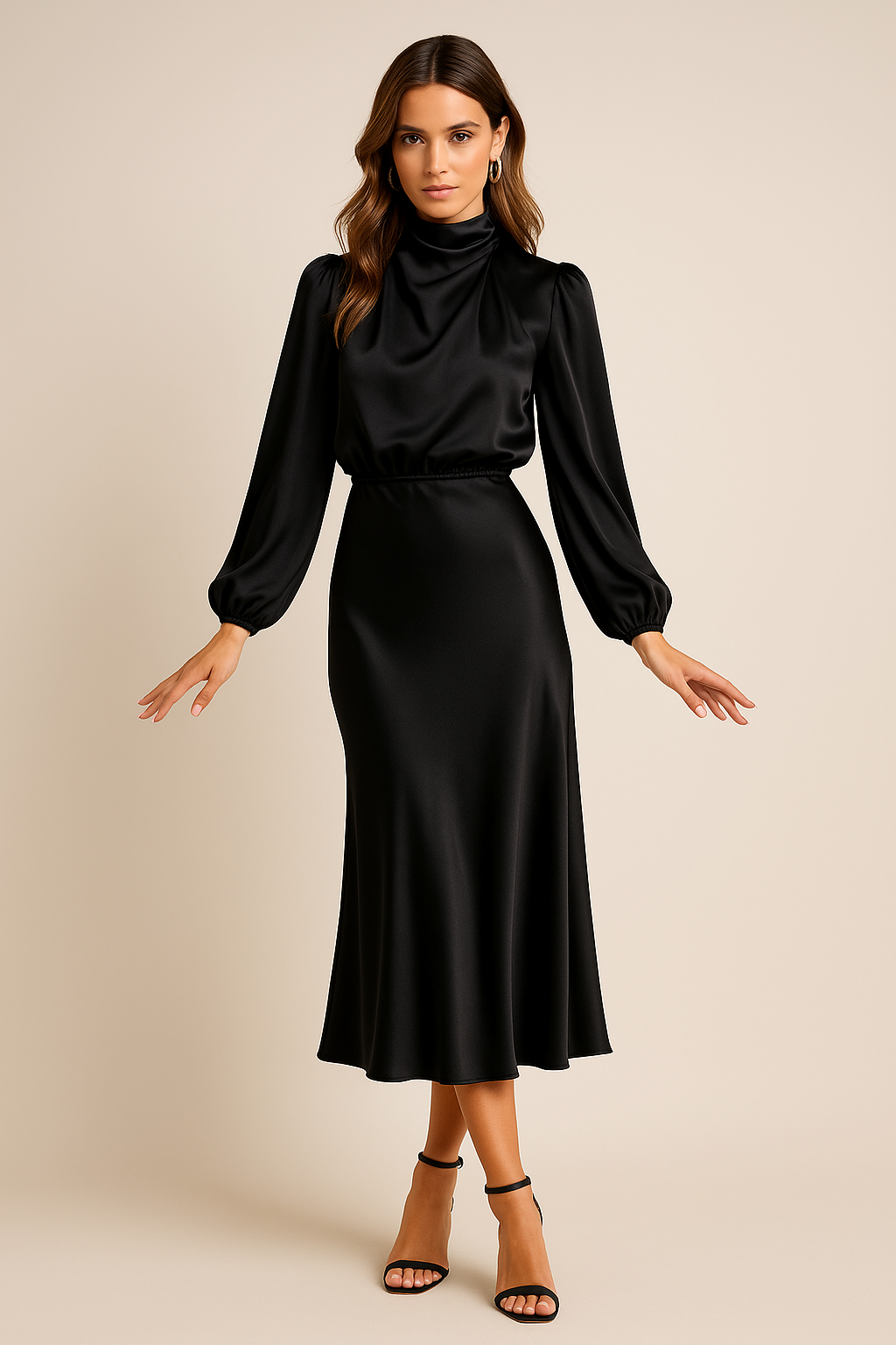 Willa | High-Neck Cotton High-Waist Midi Dress