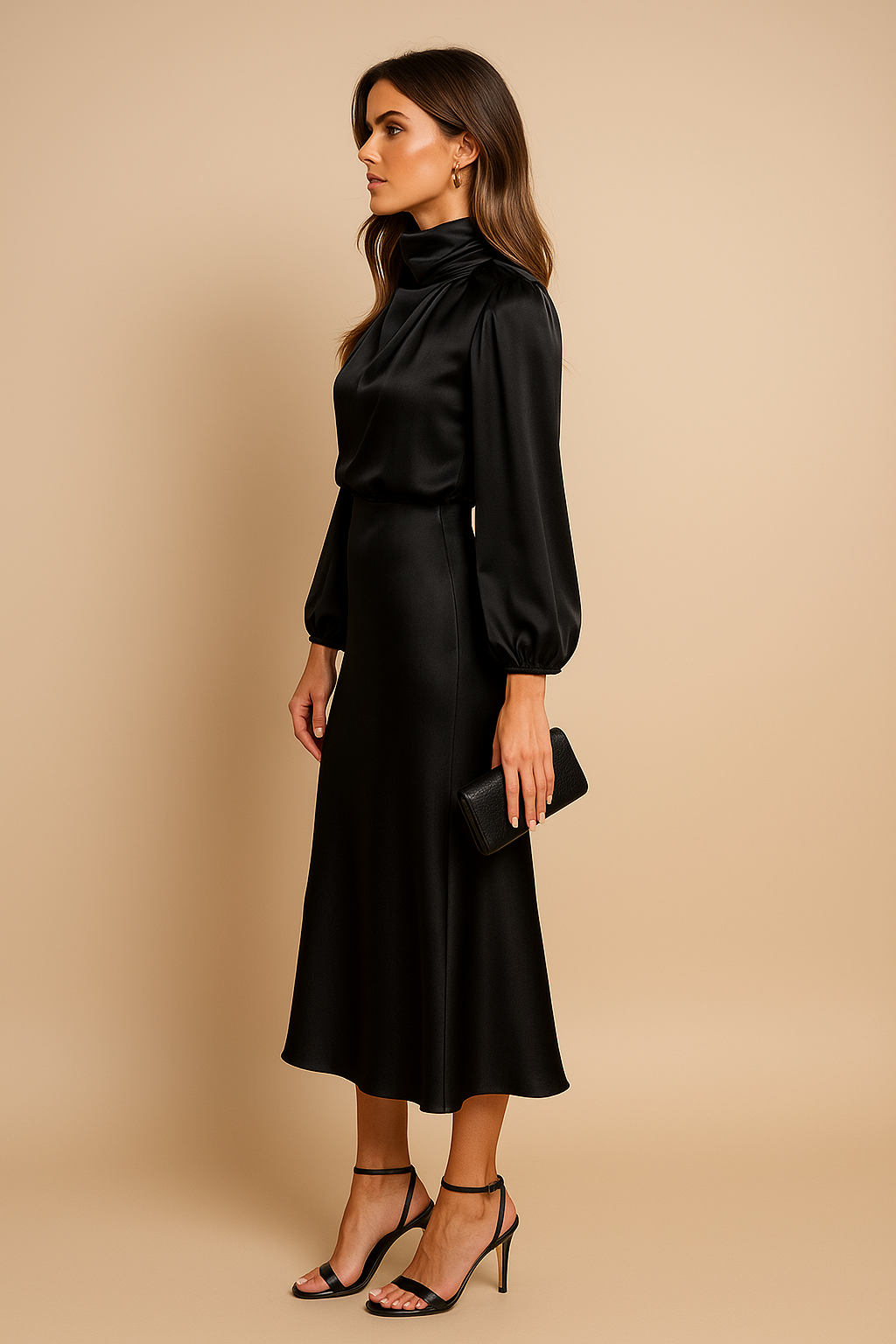 Willa | High-Neck Cotton High-Waist Midi Dress