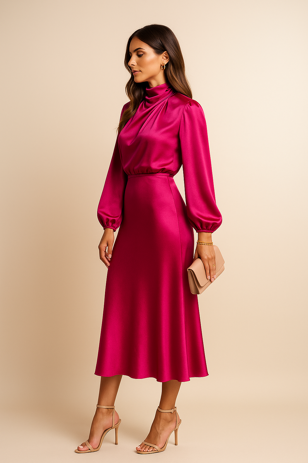 Willa | High-Neck Cotton High-Waist Midi Dress