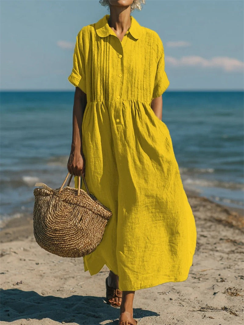 Ruby | Classic Collared Cotton Shirt Midi Dress for Summer