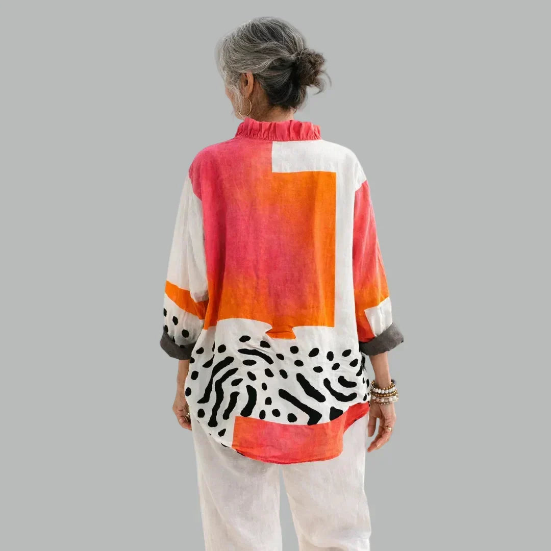 Fiona | Printed Ruffle-Neck Relaxed Women Blouses