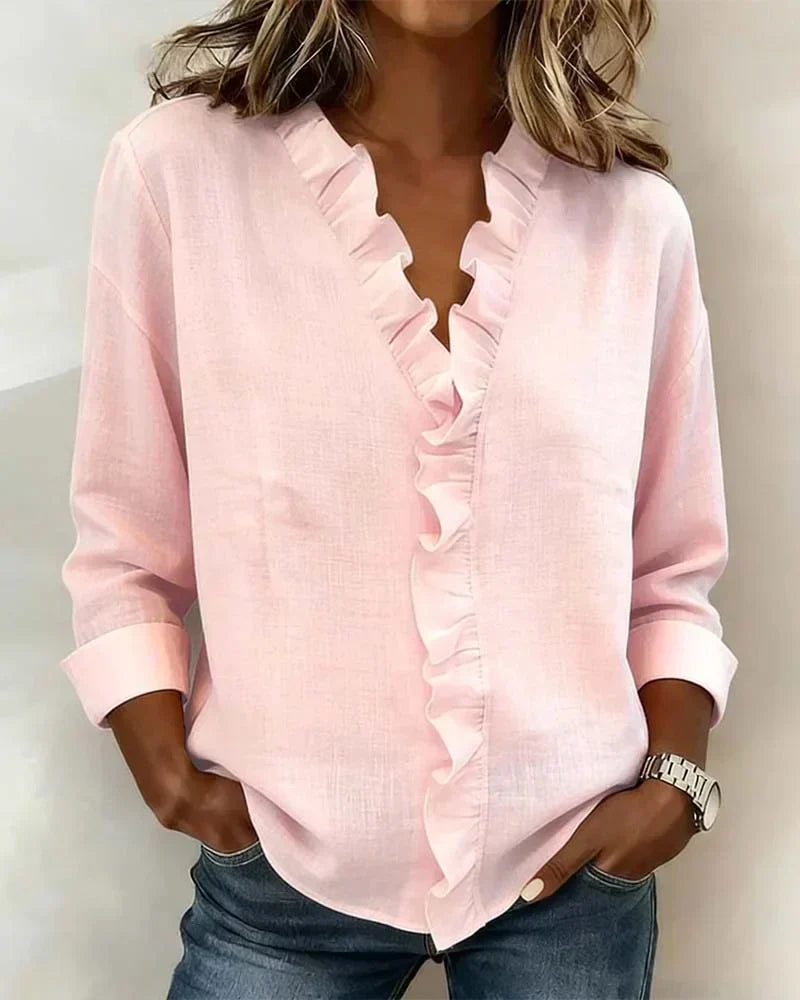 Antonia | Ruffle V-Neck Long-Sleeve Women Blouses
