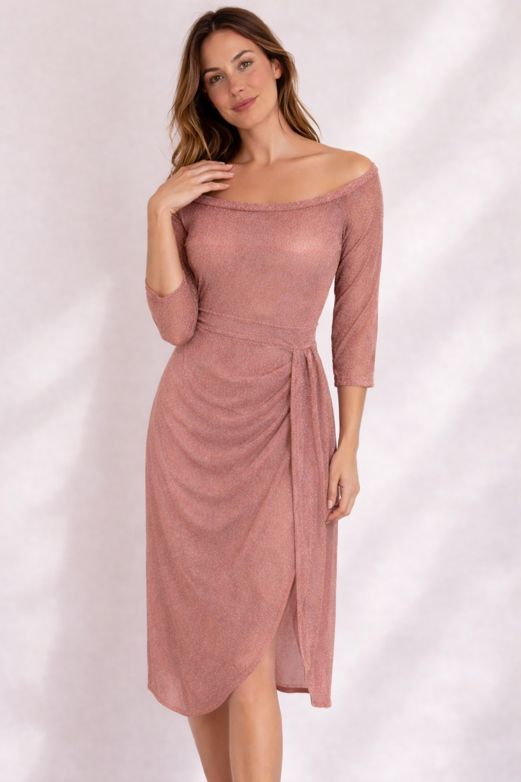 Daphne | Shimmer Off-Shoulder Wrap Dress for Holiday Parties