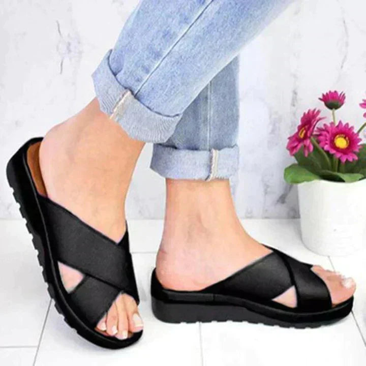 Amelia | Wide Cross-Strap Slip-On Platform Women Sandals for Summer