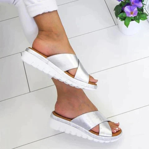 Amelia | Wide Cross-Strap Slip-On Platform Women Sandals for Summer