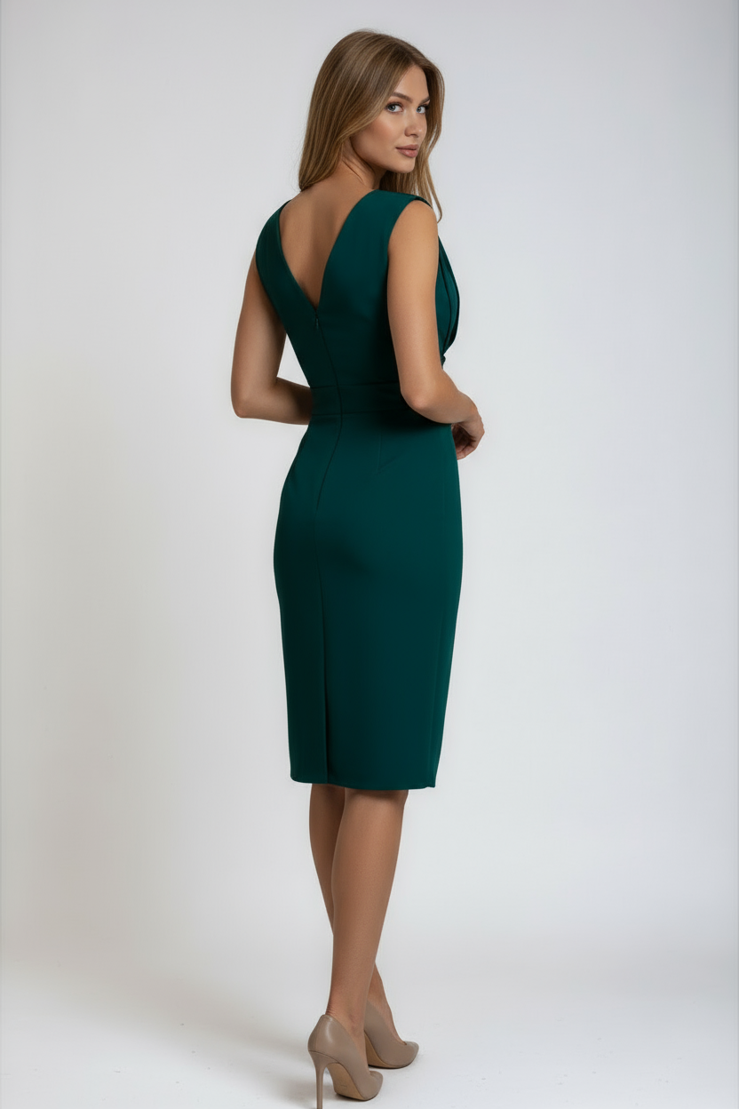 Kitty | Satin Draped V-Neck Midi Graduation Dress