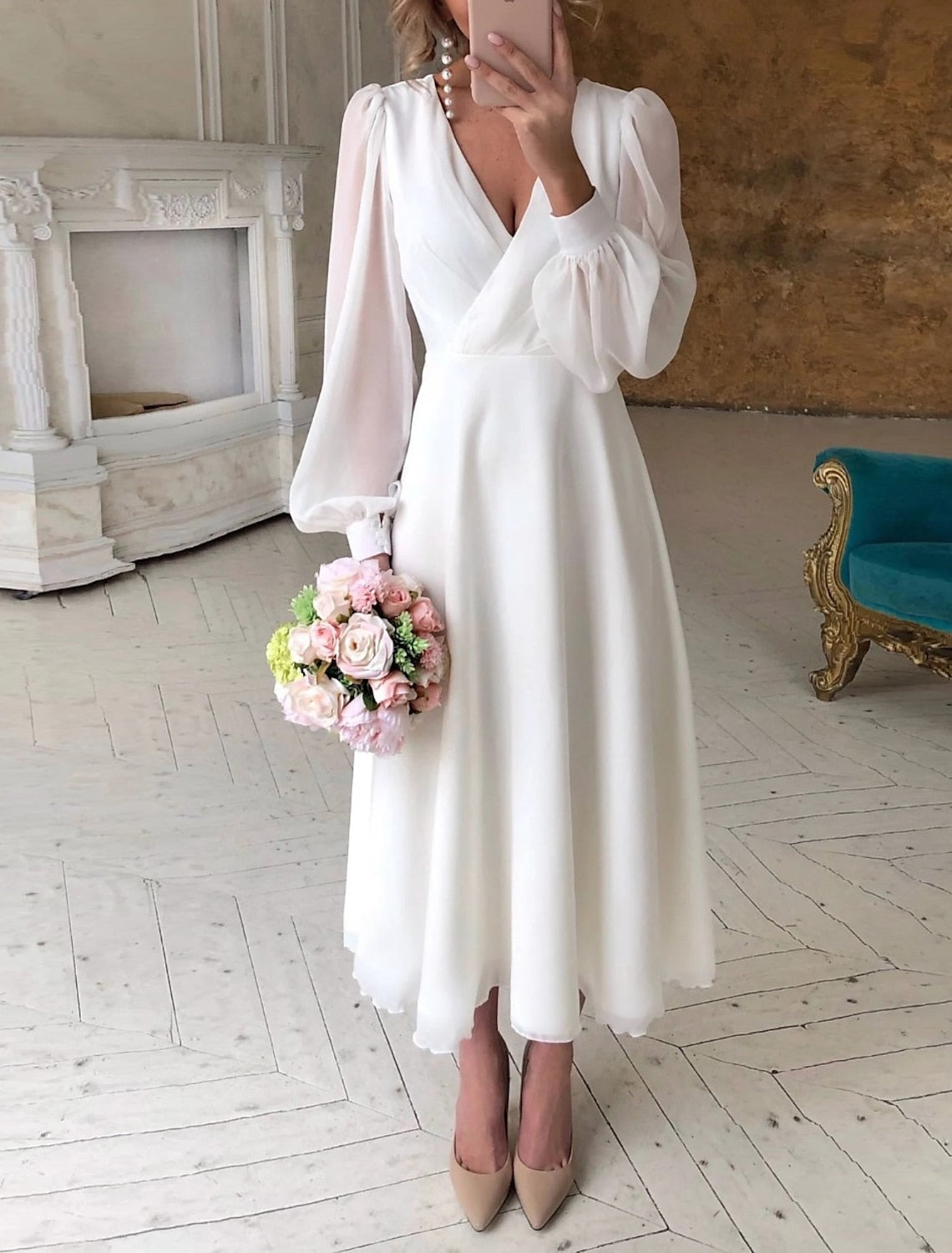 Odette | Long-Sleeve Flowing Chiffon Wedding Dress