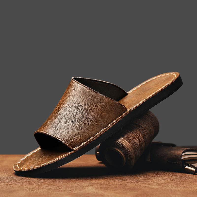 Ronan | Hand-Stitched Leather Slide Men Sandals for Summer