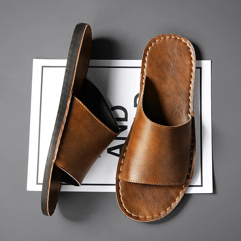 Ronan | Hand-Stitched Leather Slide Men Sandals for Summer