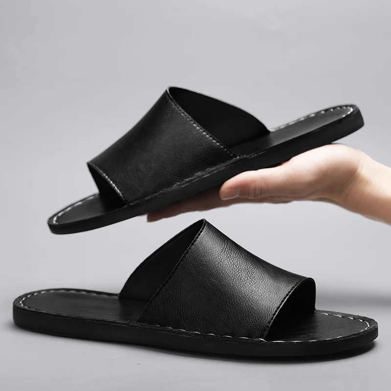 Ronan | Hand-Stitched Leather Slide Men Sandals for Summer