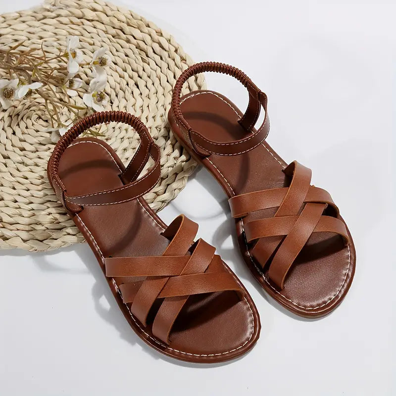 Elena | Woven Ankle-Strap Flat Women Summer Sandals