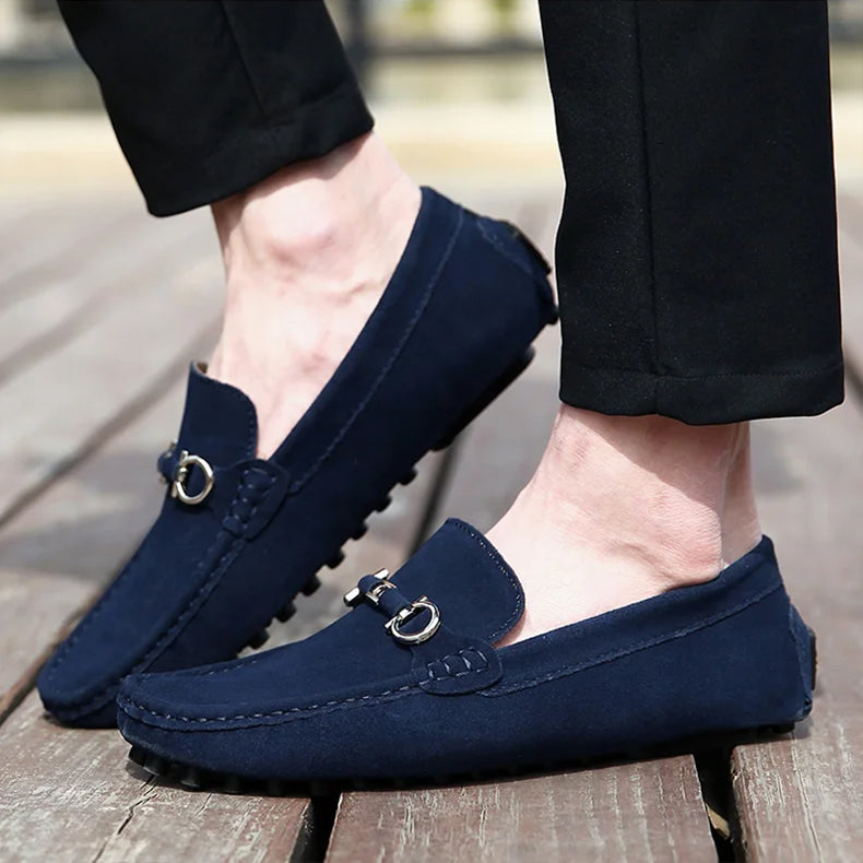 Dominic | Suede Buckle Pebbled-Sole Men Loafers
