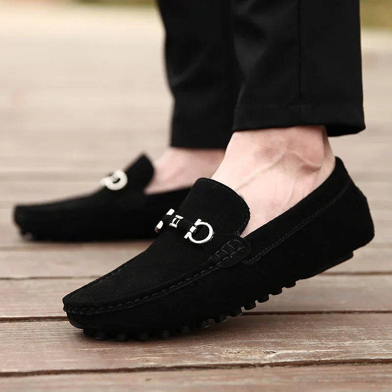 Dominic | Suede Buckle Pebbled-Sole Men Loafers