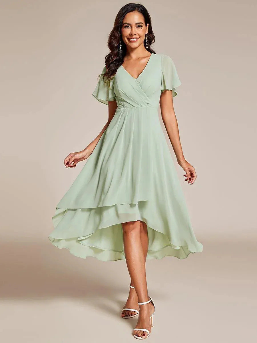 Delphine | Chiffon V-Neck Asymmetric Wrap Dress