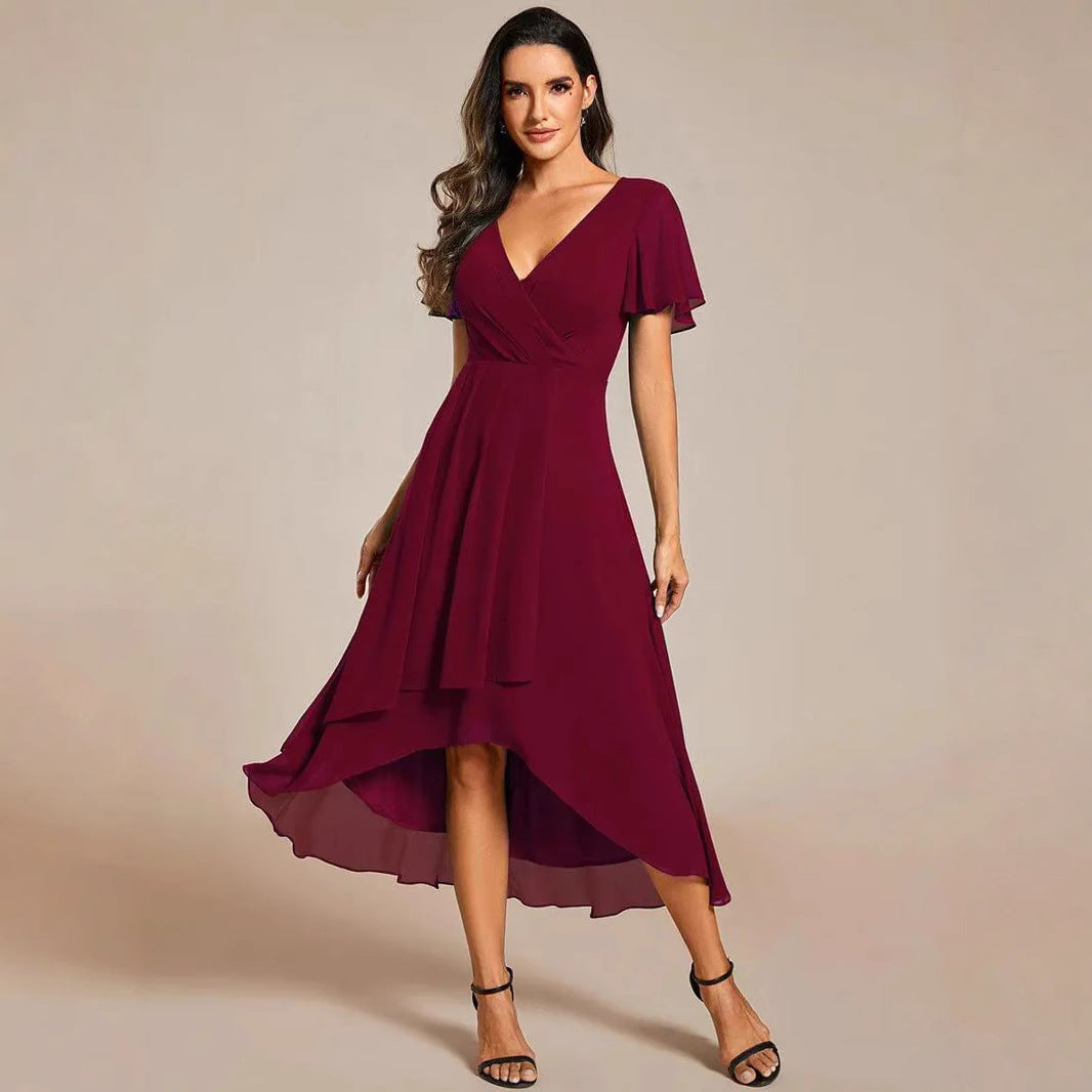 Delphine | Chiffon V-Neck Asymmetric Wrap Dress