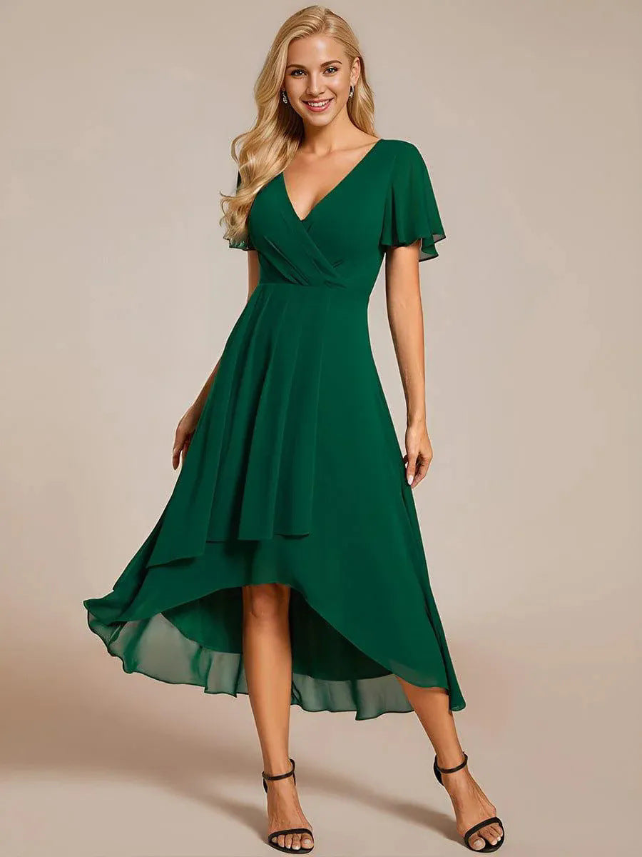 Delphine | Chiffon V-Neck Asymmetric Wrap Dress