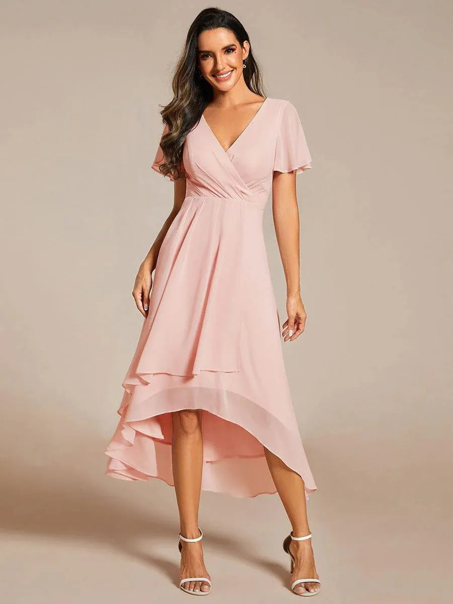 Delphine | Chiffon V-Neck Asymmetric Wrap Dress