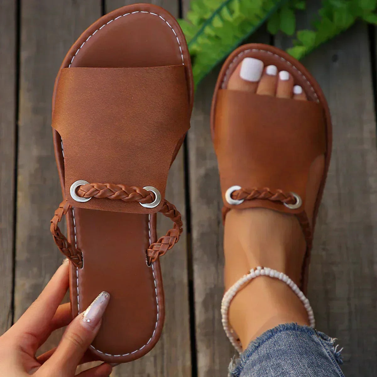 Felicity | Braided Square-Toe Flat Slide Women Sandals for Summer