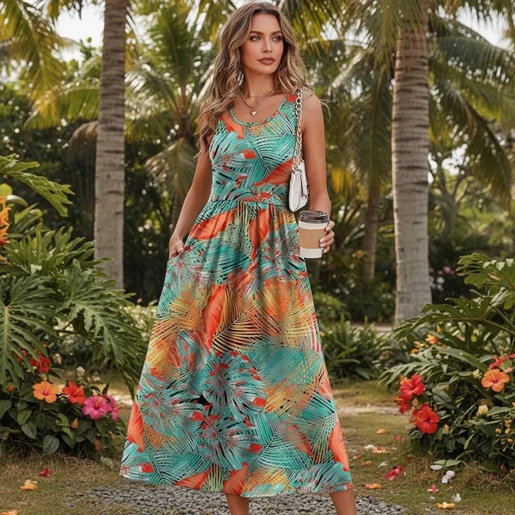 Laurel | Boho Print Sleeveless Maxi Dress for Summer