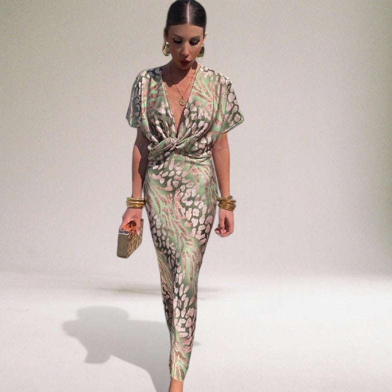 Arabella | Satin Twist-Neck Wrap Maxi Dress