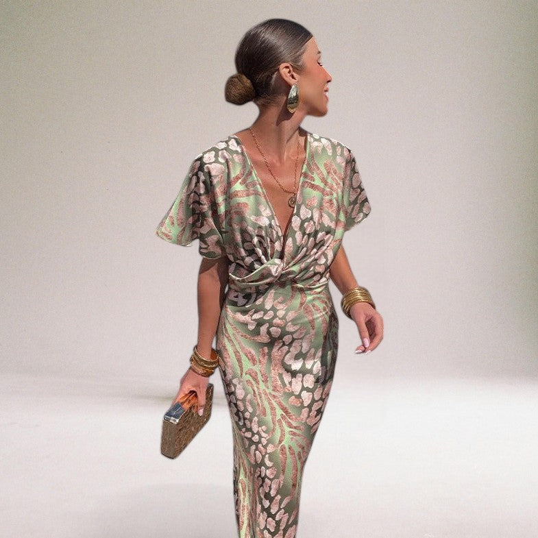 Arabella | Satin Twist-Neck Wrap Maxi Dress