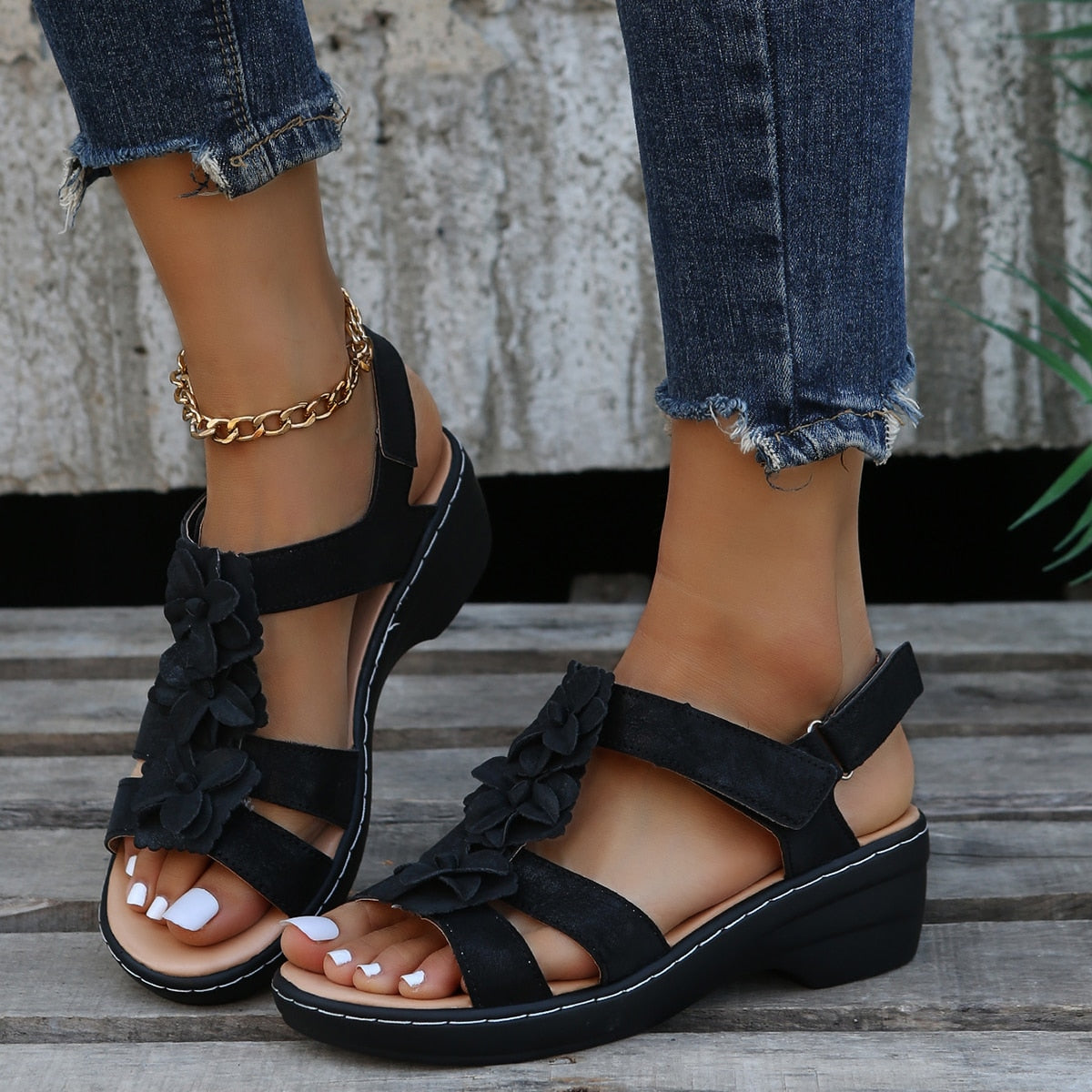 Amelia | Floral Low Wedge Women Summer Sandals