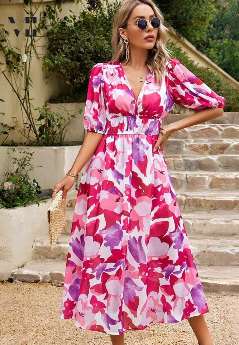 Alba | Floral Airy Linen Dress for Summer