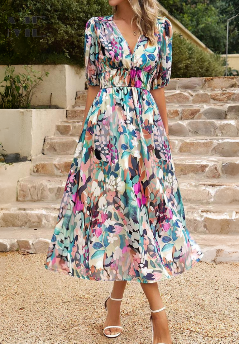 Alba | Floral Airy Linen Dress for Summer
