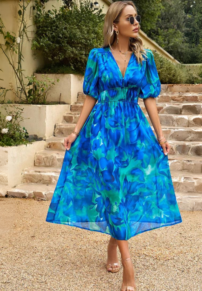 Alba | Floral Airy Linen Dress for Summer
