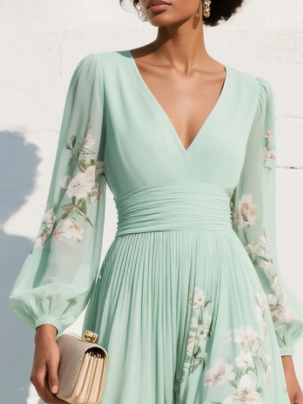 Sofia | Embroidered Floral Chiffon Midi Dress for Summer