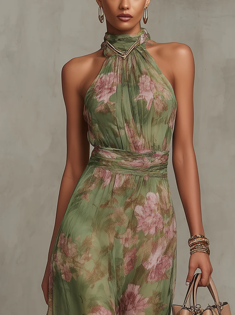 June | Floral Halter Defined-Waist Dress for Summer