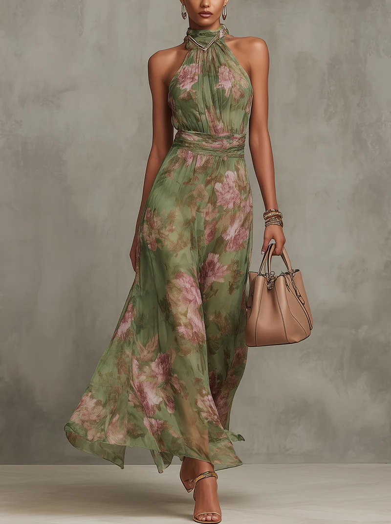 June | Floral Halter Defined-Waist Dress for Summer