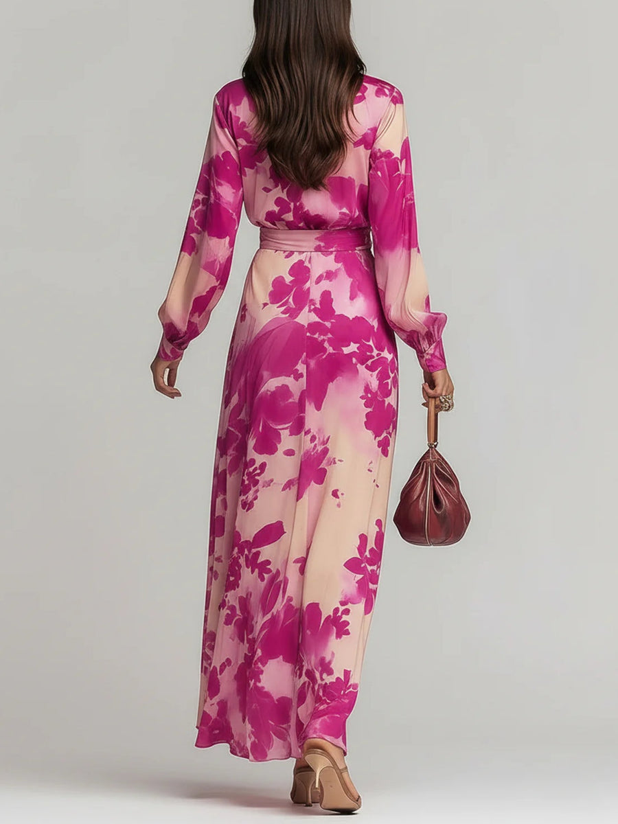 Celeste | Belted V-Neck Floral Maxi Women Party Dress