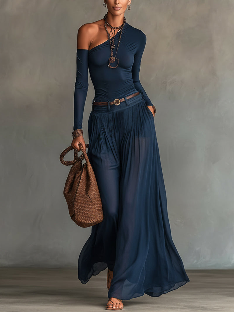 Margot | One-Shoulder Belted Tulle Two-Piece Party Set