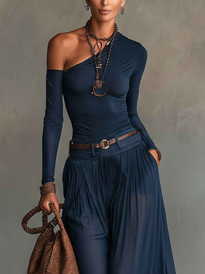 Margot | One-Shoulder Belted Tulle Two-Piece Party Set