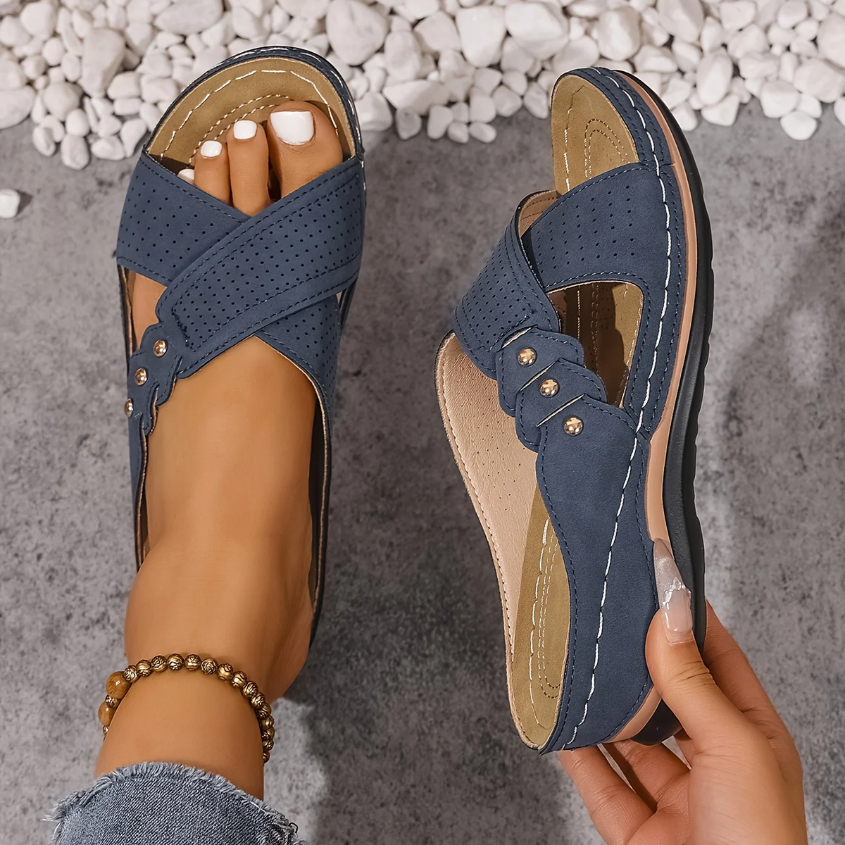 Indie | Criss-Cross Perforated Low Wedge Women Sandals for Summer
