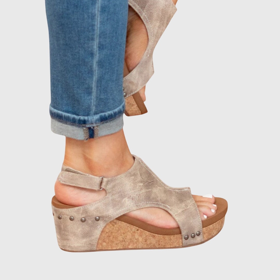 Poppy | Cork Cutout Peep-Toe Wedge Women Sandals for Summer