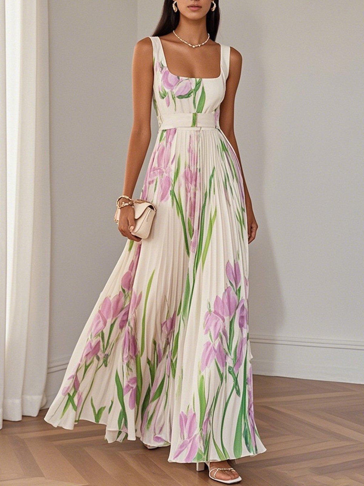 Emily | Square-Neck Pleated Chiffon Women Party Dress for Summer