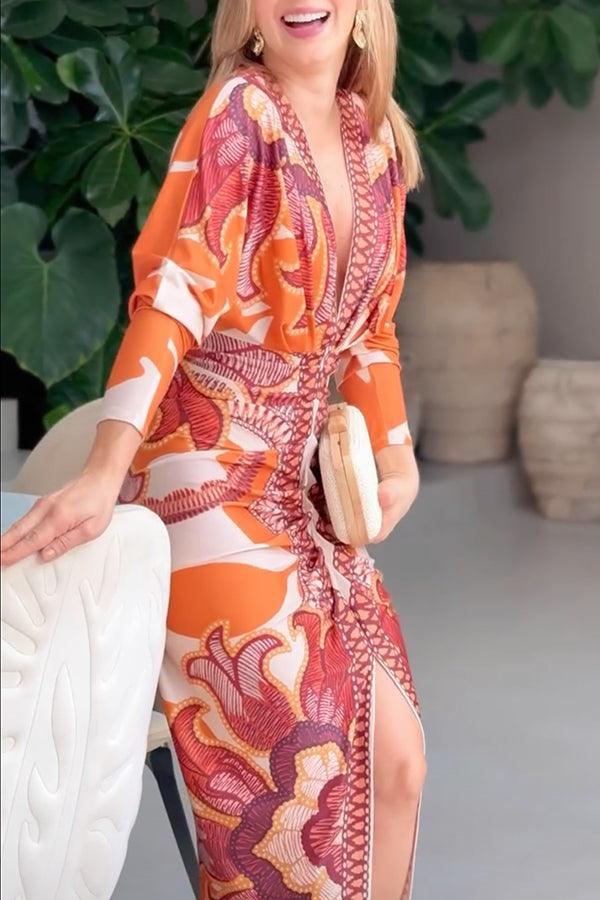 Daphne | Dolman-Sleeve Ruched-Slit Women Party Dress
